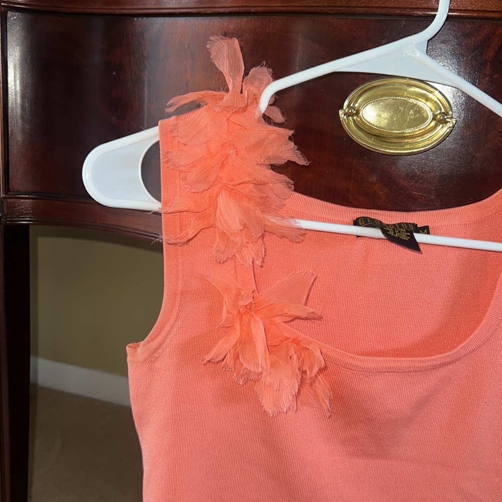 Vintage Georgiou Studio Coral Silk One Shoulder Blouse with Flowers (size M) - Picture 4 of 5